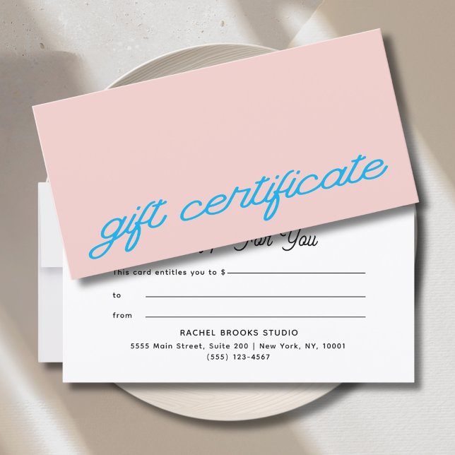 Certificado de Presente Rosa Blush com Letra Moder (Modern Script Blush Pink Gift Certificate)