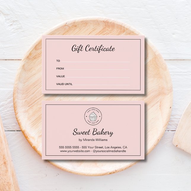 Certificado de Presente Rosa de Padaria com Logoti (Bakery Custom Logo Pink Business Gift Certificate)