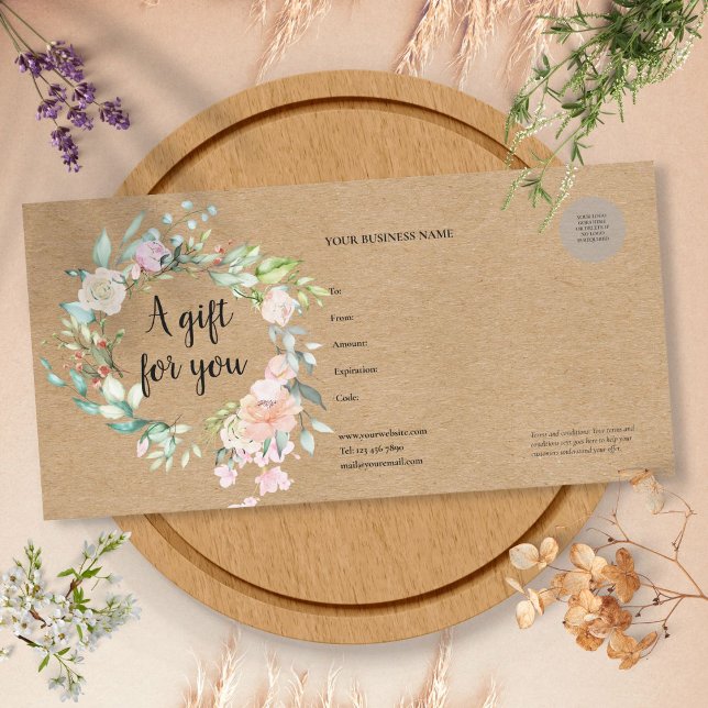 Certificado de Presente Rose Garland Rustic Kraft (Rose Garland Rustic Kraft Gift Certificate)