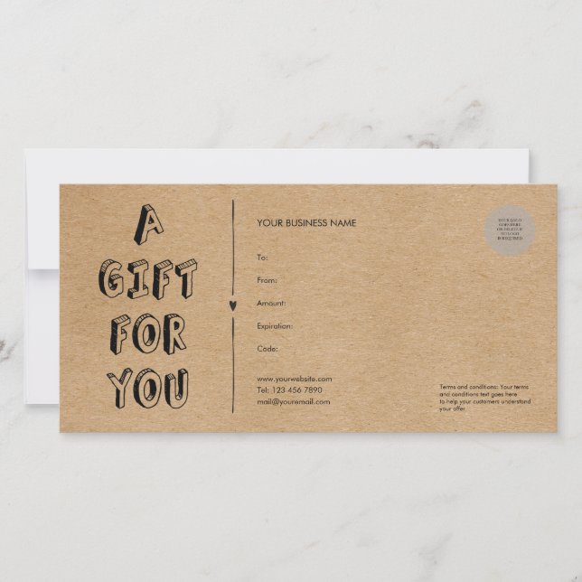 Certificado de Presente Rustic Kraft Um Presente P (Frente)