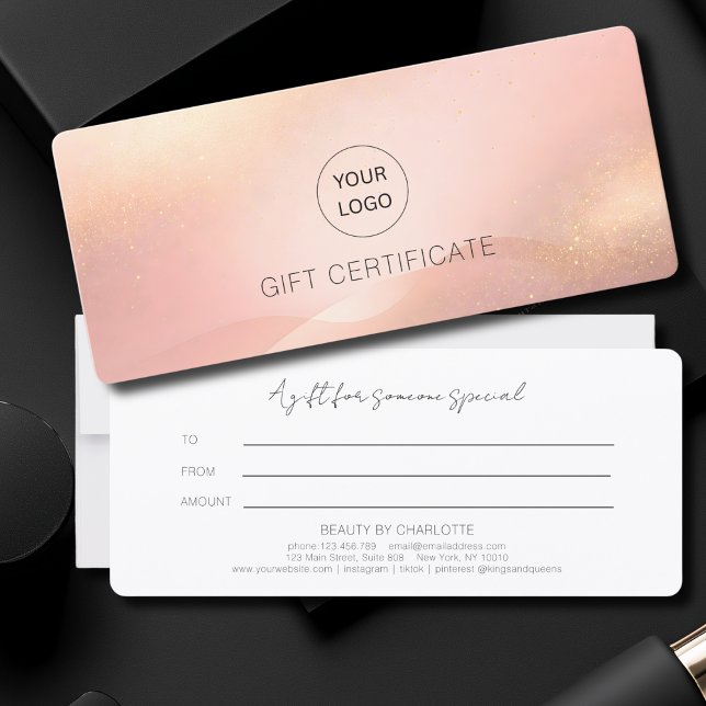 Certificado de Presente Salão Blush Gold Glow Logo (Blush Gold Glow Logo Salon Gift Certificate)