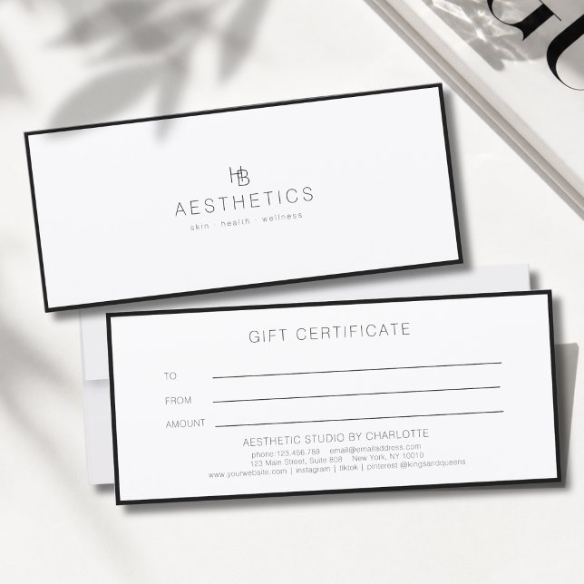 Certificado de Presente Salão Branco Monograma Min (Minimal Monogram White Salon Gift Certificate)