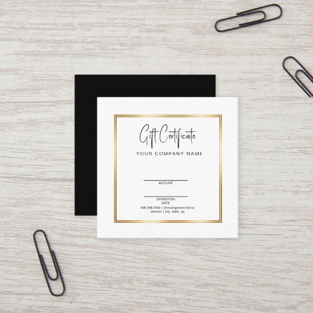 Certificado de Presente Salão Chic Preto e Dourado (Frente/Verso In Situ)