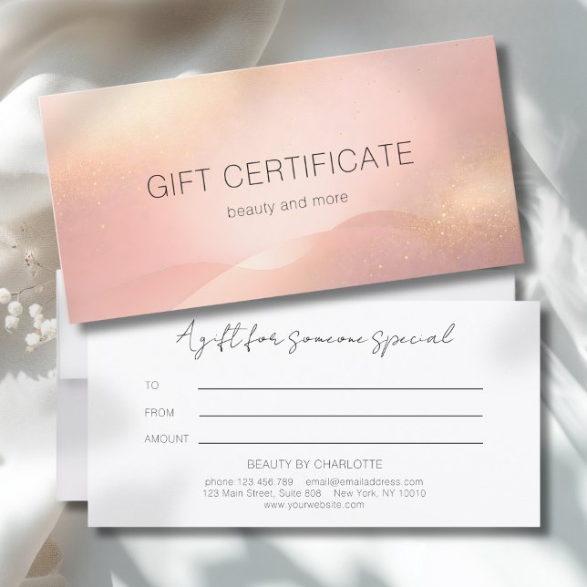 Certificado de Presente Salão Gradiente Brilho Dou (Blush Gold Glow Gradient Custom Salon Gift Certificate)
