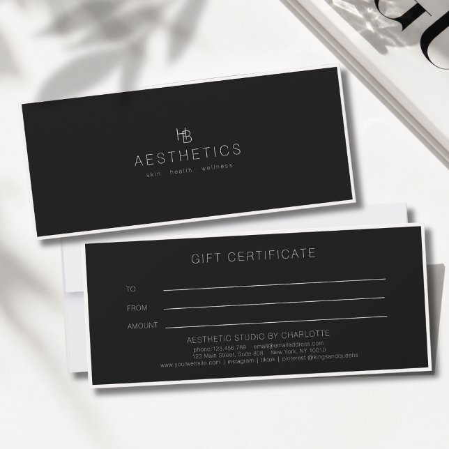 Certificado de Presente Salão Minimalista Monogram (Minimal Monogram Black Salon Gift Certificate)