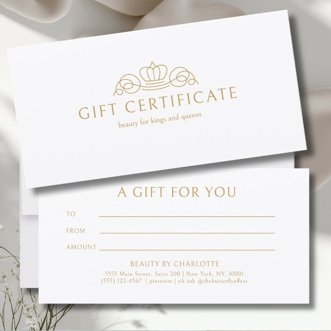 Certificado de Presente Salão White Elegant Crown (Elegant Crown Salon White Gift Certificate)