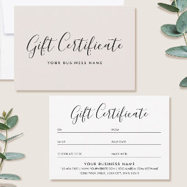 Certificado de Presente Script Cartão Minimalista 