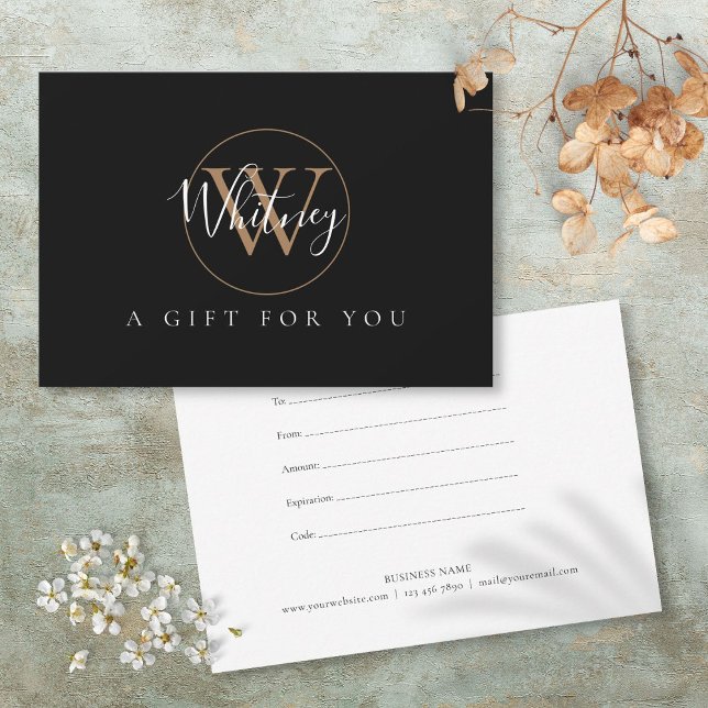 Certificado de Presente Script Monograma Preto Bra (Script Monogram Black White Gold Gift Certificate)