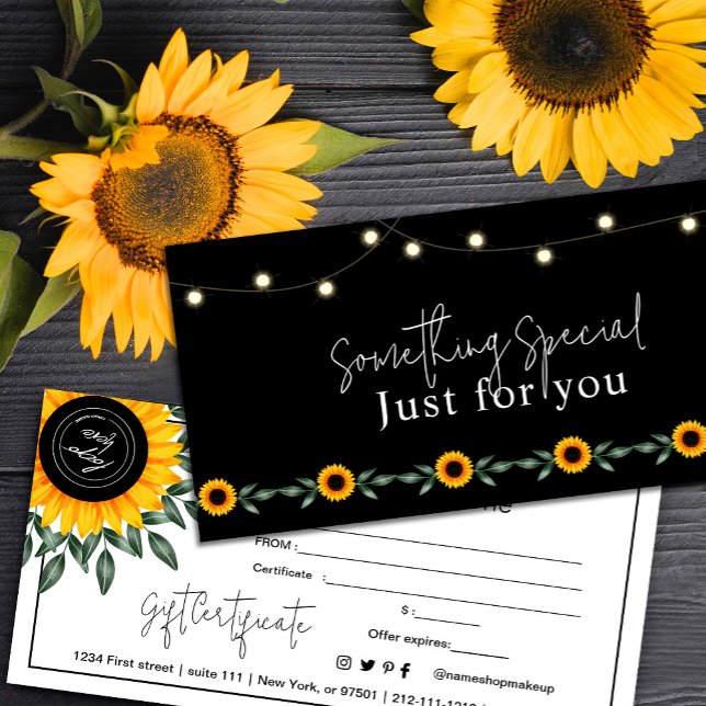 Certificado de Presente Sunset com Girassol (Sunset Gift Certificate with Sunflower #sunflowersgiftcard #zazzlemade #calligraphic #bloomspring)