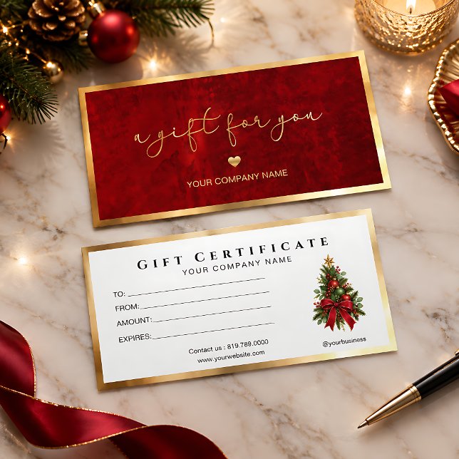 Certificado de Presente Vermelho e Dourado de Feri (Holiday Red And Gold Add Logo Gift Certificate)