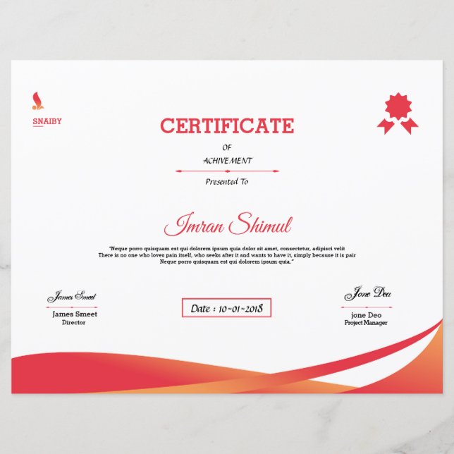 Certificado De Realização (Frente)