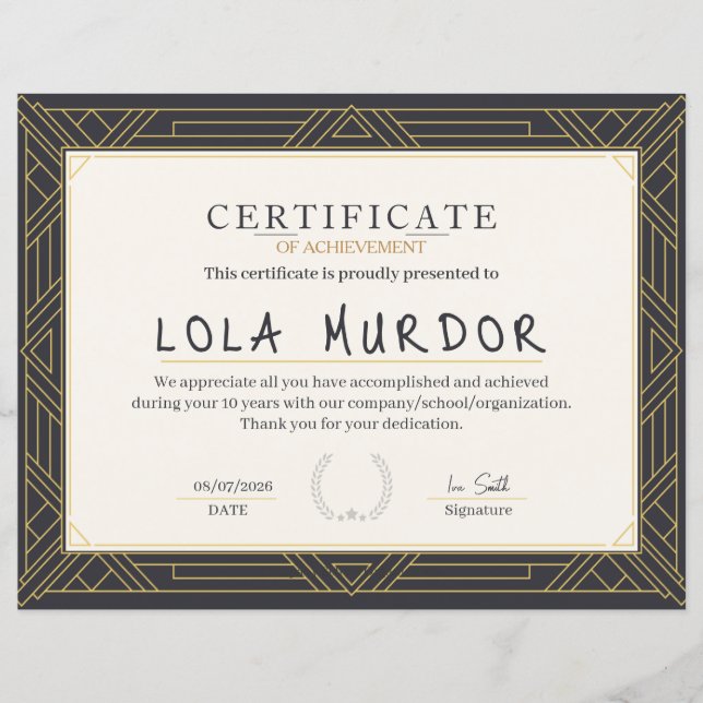 Certificado de Realização Clássico Vintage Elegant (Frente)