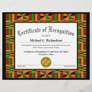 Certificado de reconhecimento afromeno Kente Cloth