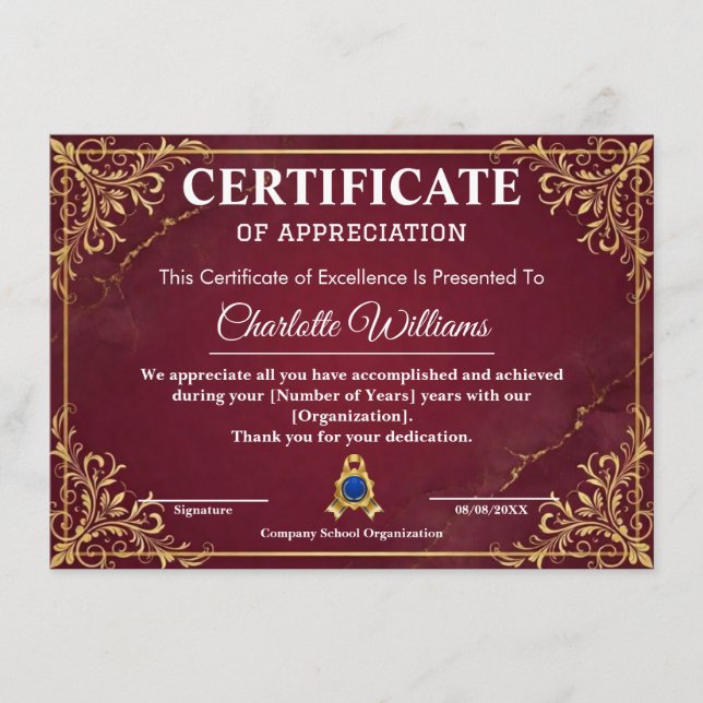 Certificado de Reconhecimento de Funcionário Red G (Frente)