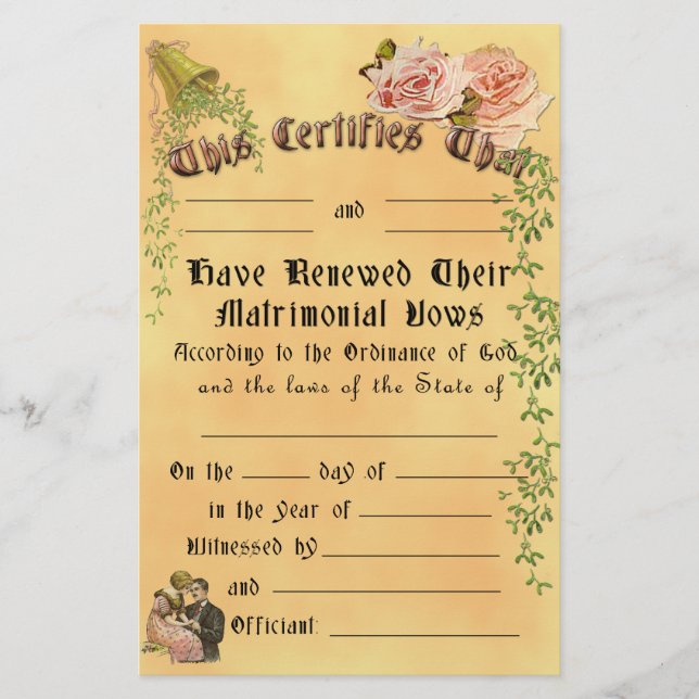 Certificado de Renovação de Vow - Personalizável,  (Frente)