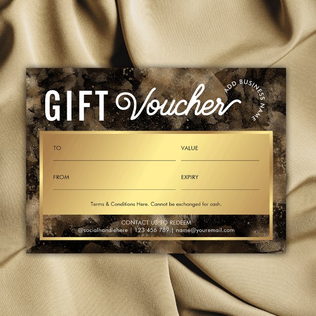 Certificado de Spa de Cor de Água Dourada Glitter  (Elegant faux gold glitter business gift certificate with trendy fonts and space for your details)