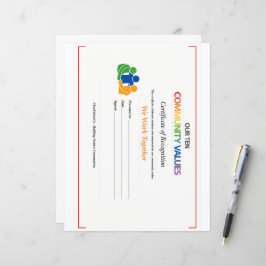 Certificado de Valor de Trabalho em Equipe Folha d