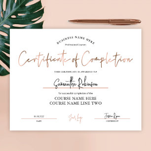 Certificado do prêmio de conclusão de Rosa de bron