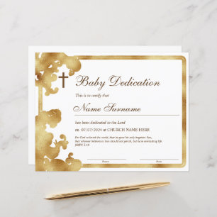 Certificado Dourado de Dedicação de Bebês, Batismo