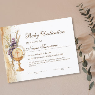 Certificado Dourado de Dedicação de Bebês, Batismo