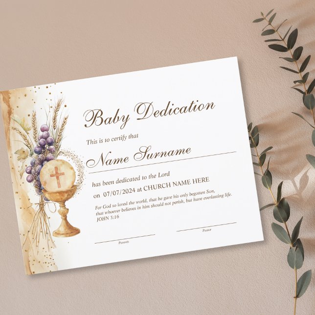 Certificado Dourado de Dedicação de Bebês, Batismo (Criador carregado)