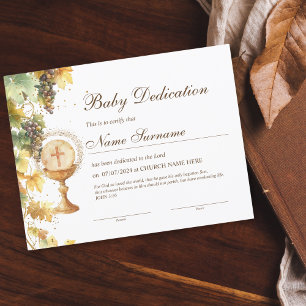 Certificado Dourado de Dedicação de Bebês, Batismo