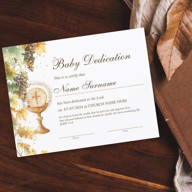 Certificado Dourado de Dedicação de Bebês, Batismo (Criador carregado)