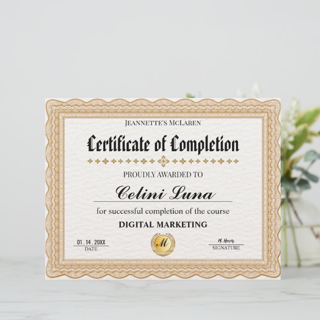 Certificado Dourado Elegante de Conclusão - Modern (Em pé/Frente)