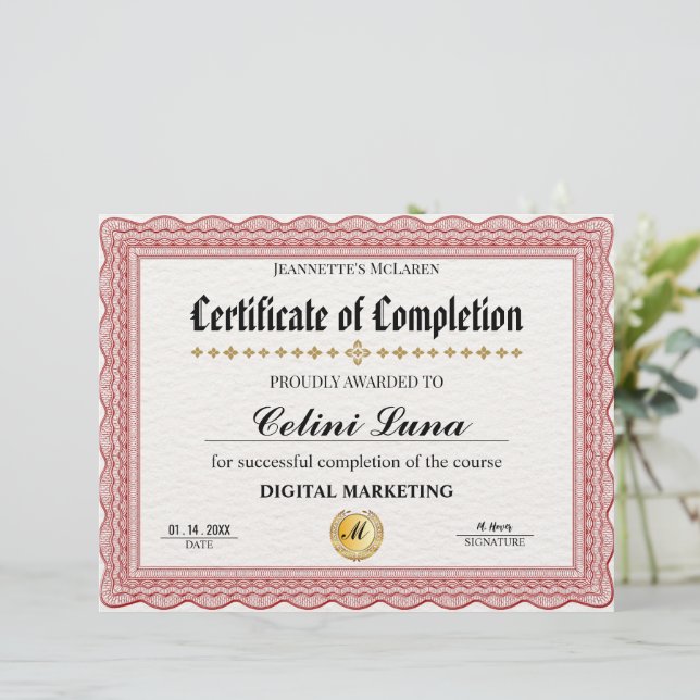 Certificado Dourado Elegante de Conclusão - Modern (Em pé/Frente)