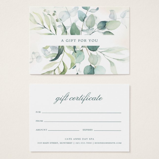 Certificado Eucalyptus Rustic Gift Elegante (Frente & Verso)
