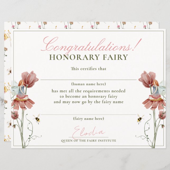Certificado Fairy First Vintage Floral (Frente/Verso)