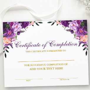 Certificado Floral de Conclusão Roxo Dourado