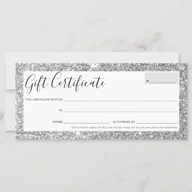 CERTIFICADO GIFT Glitter elegante glitter prateado (Frente)