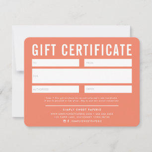 CERTIFICADO GIFT moderno cor branca laranja comerc