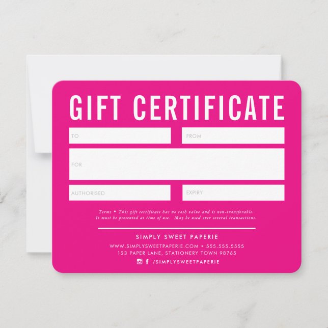CERTIFICADO GIFT moderno negócio branco rosa-a-ros (Frente)
