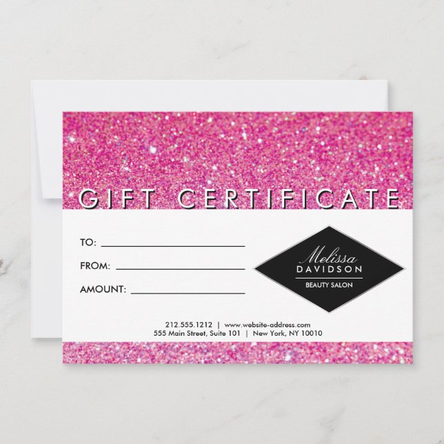 Certificado Glitter Rosa e Glamor Salon Gift (Frente)