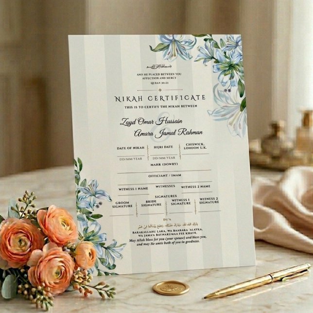 Certificado Islâmico de Nikah | Flor de Lírio Azul (Criador carregado)