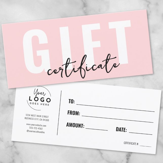 Certificado Mínimo de Oferta de Logotipo Rosa (Logo Pink Minimal Business Gift Certificate)