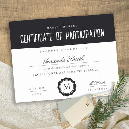 Certificado mínimo de participação preto e branco