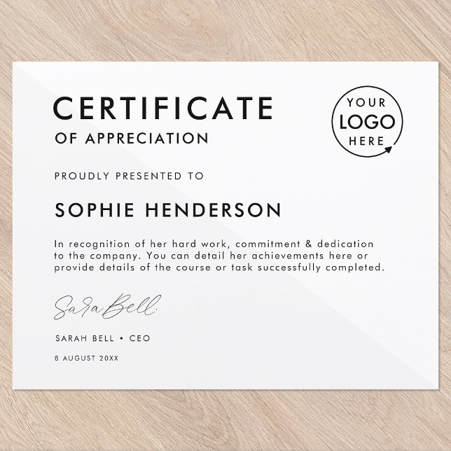 Certificado | Modelo de Logotipo de Negócios Moder (Versatile award certificate template with your company logo for team recognition & appreciation!)
