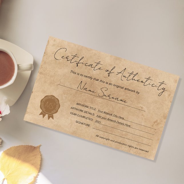 Certificado Moderno de Autenticidade da Obra por (Criador carregado)