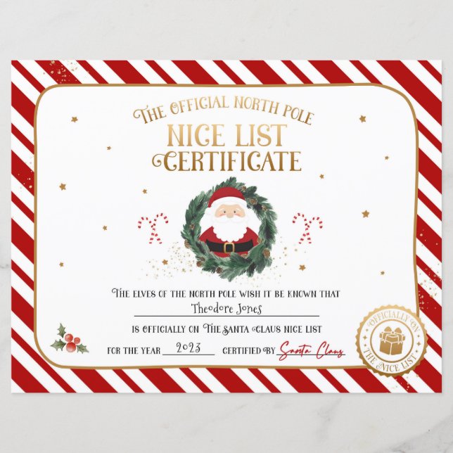 Certificado Personalizado da Lista Boa Oficial (Frente)