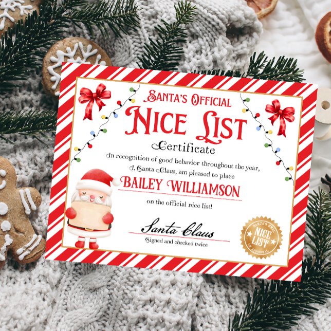 Certificado Personalizado De Santa Claus (Nice List Official Santa Claus Certificate )