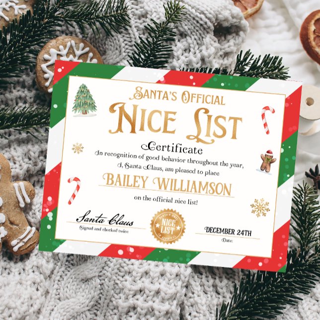 Certificado Personalizado De Santa Claus (Nice List Official Santa Claus Certificate )