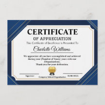 Certificado Profissional de Apreciação Azul Dourad