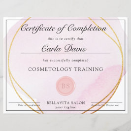 Certificado Rosa Blush Script Água-Marinha Dourado