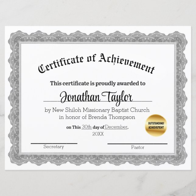 Certificado Tradicional Preto de Conquista (Frente)