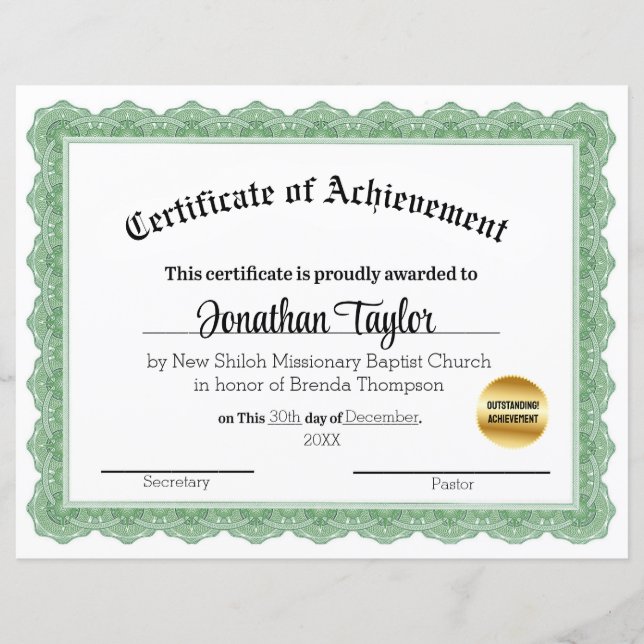 Certificado Tradicional Verde de Bolsa (Frente)