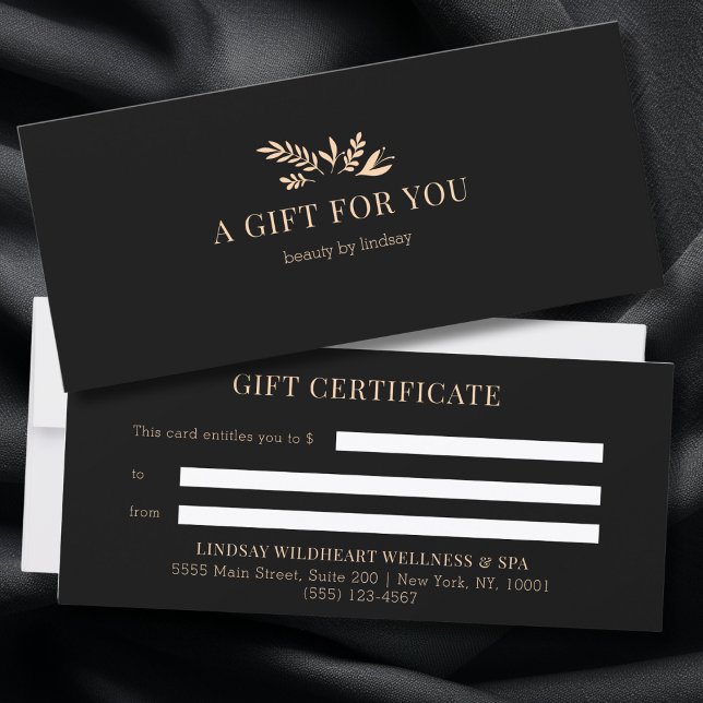 Certificados de Presente de Negócios Botânicos Pre (Minimal Black Botanical Custom Salon Business Gift Certificates)