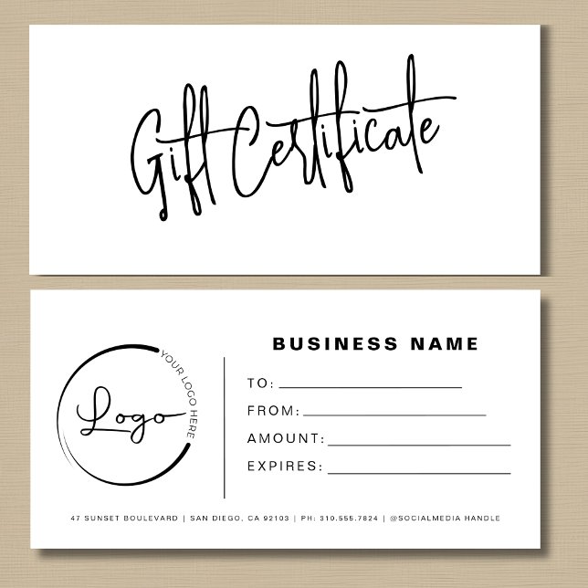 Certificados de presentes do logotipo branco preto (Criador carregado)